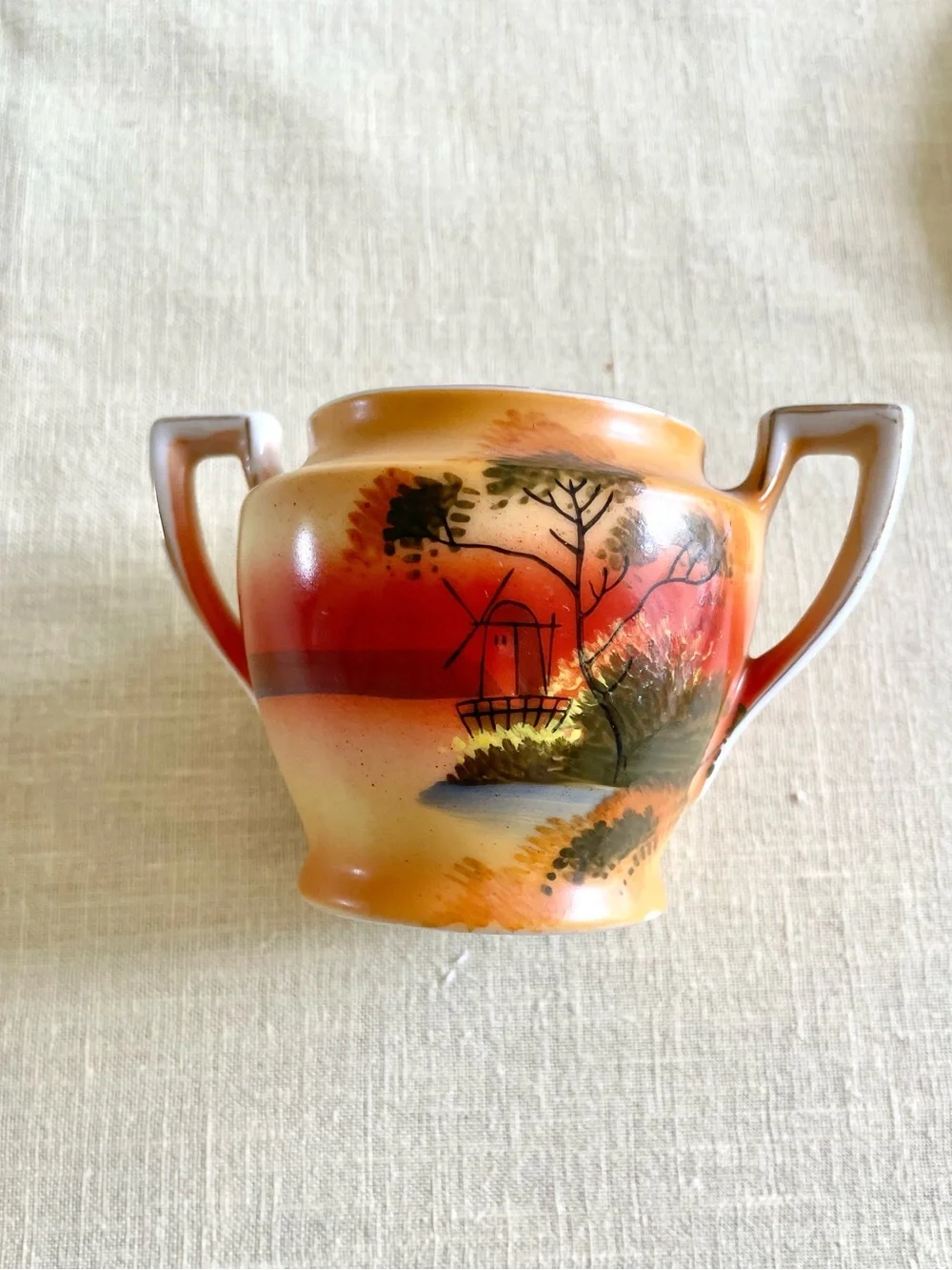 Vintage Japan Hand Painted Lusterware Tea Set Scenic Landscape 11 Piece